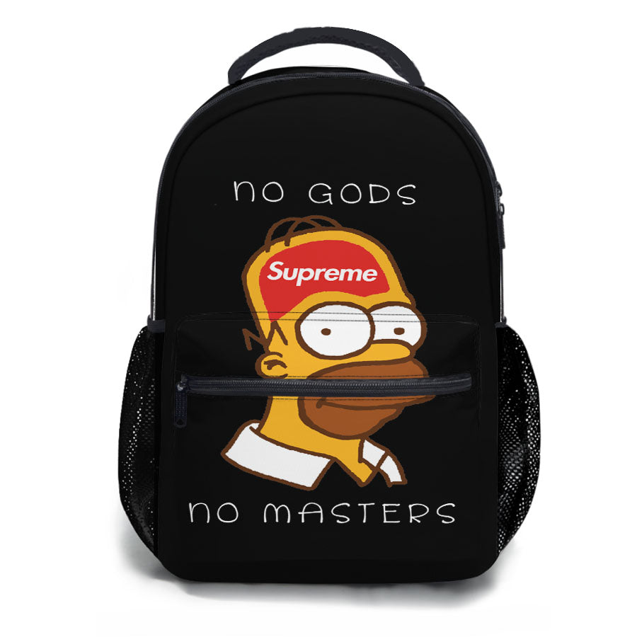 Homer Simpson Supreme No Gods No Masters Black School Backpacks