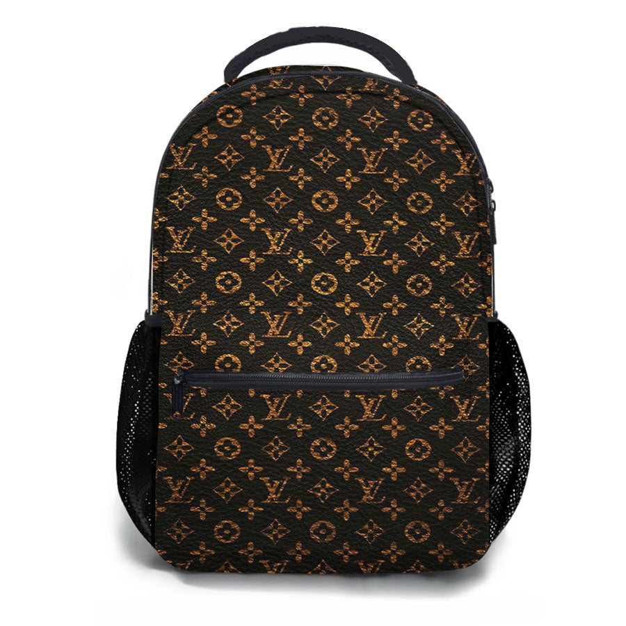 Louis Vuitton Pattern Brown Gold School Backpacks