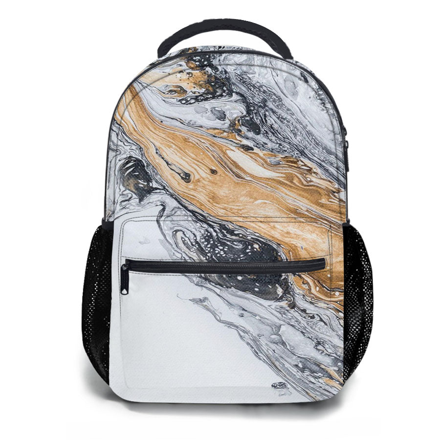Marble White Milk Gold Liquid School Backpacks