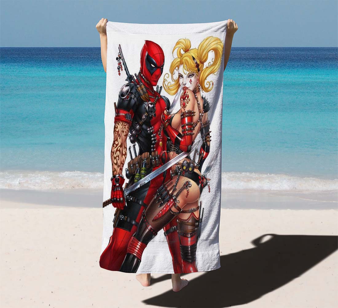 Harley Quinn And Deadpool Beach Towels