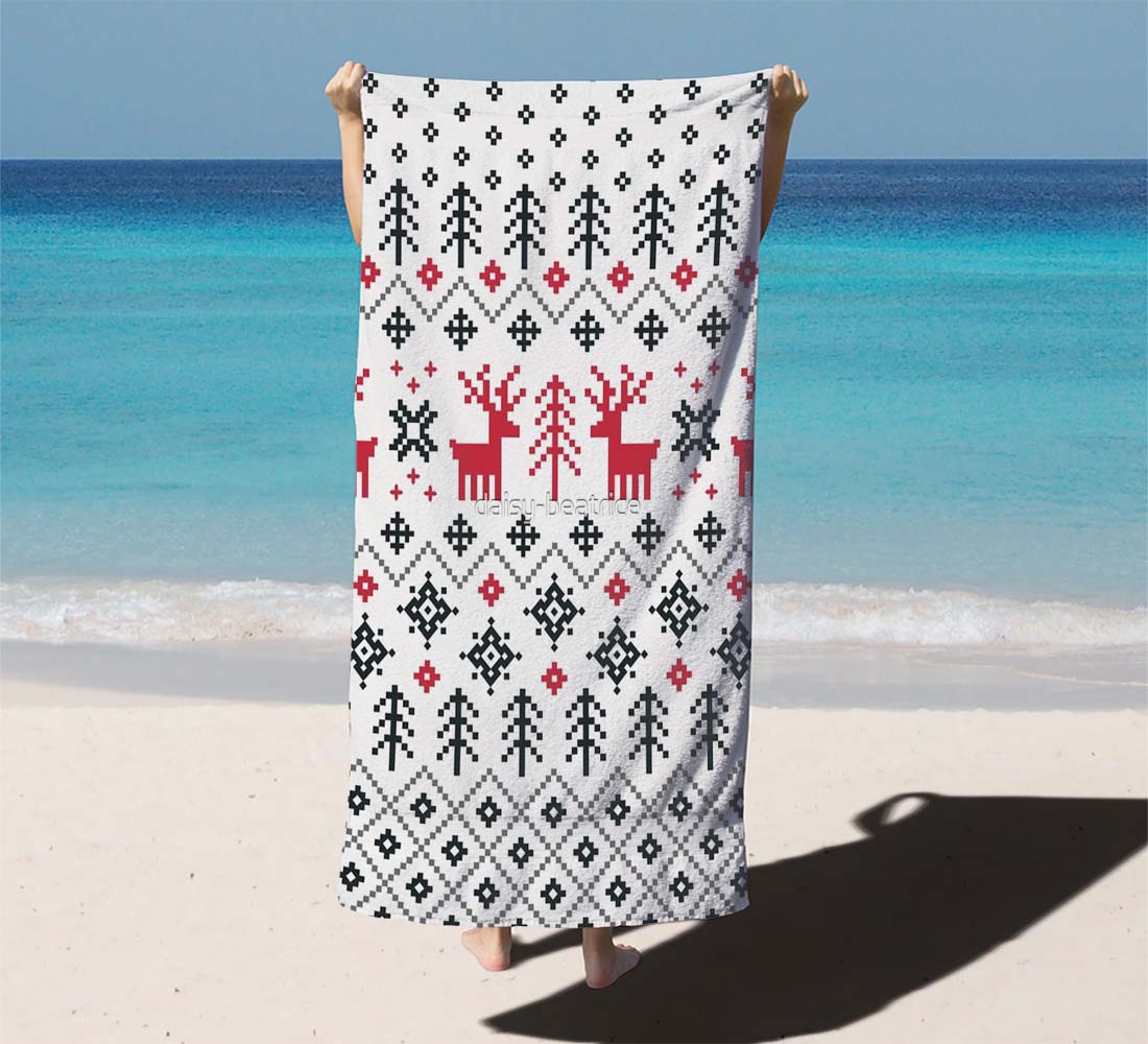 Holiday Sweater Pattern Beach Towels
