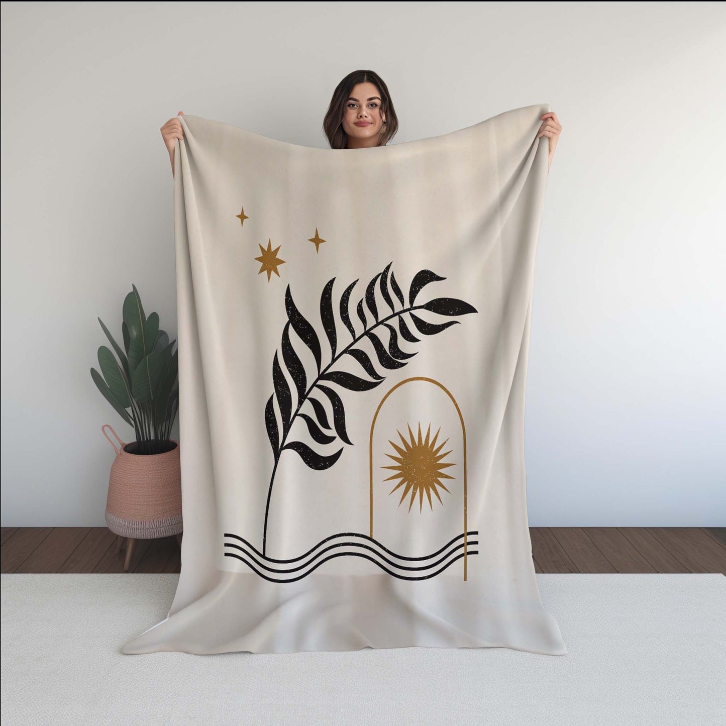 Aesthetic Leaves With Sun Soft Micro Fleece Blanket