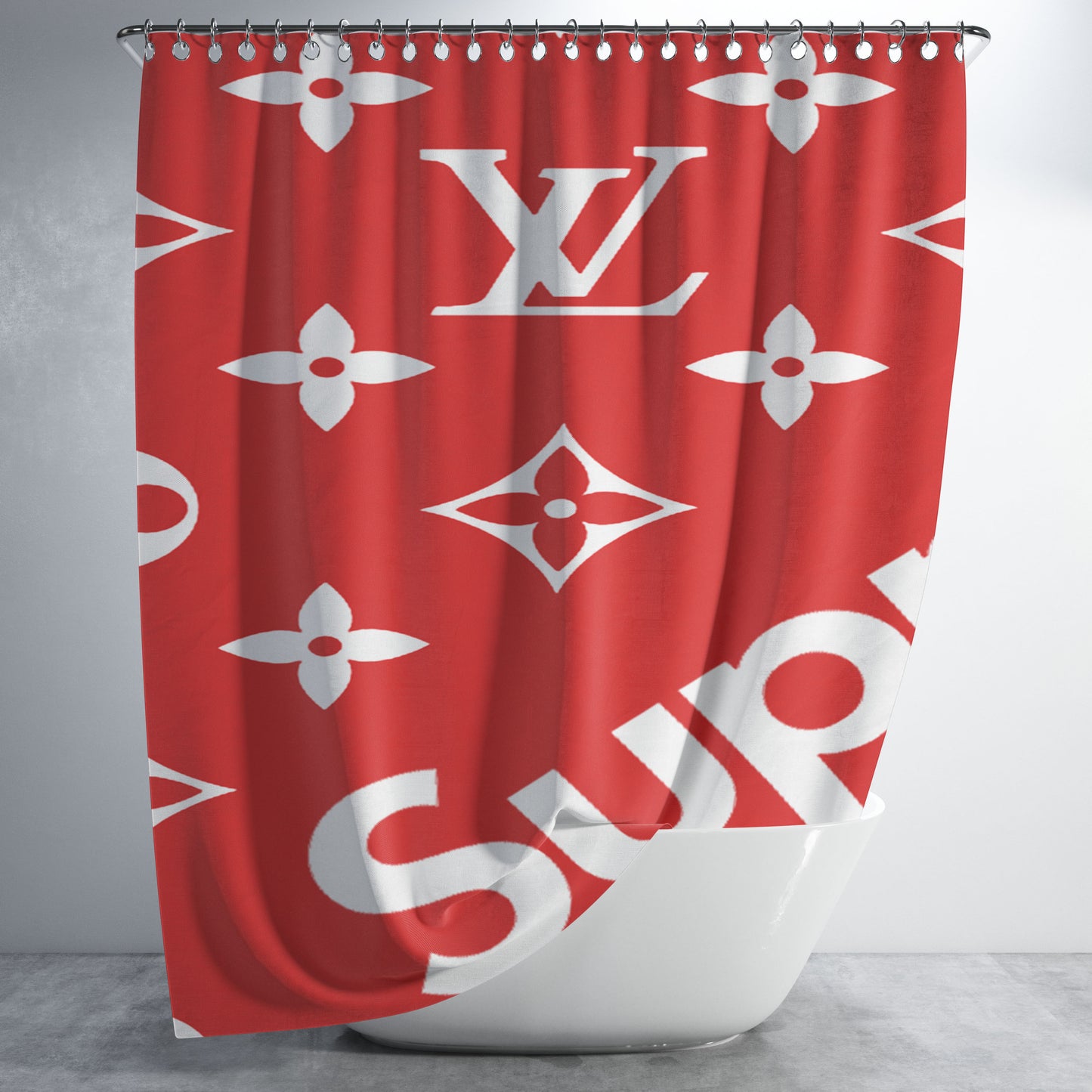 Big Supreme Louis Vuitton Bathroom Shower Curtain Fabric Waterproof | 66 X 72 Inch