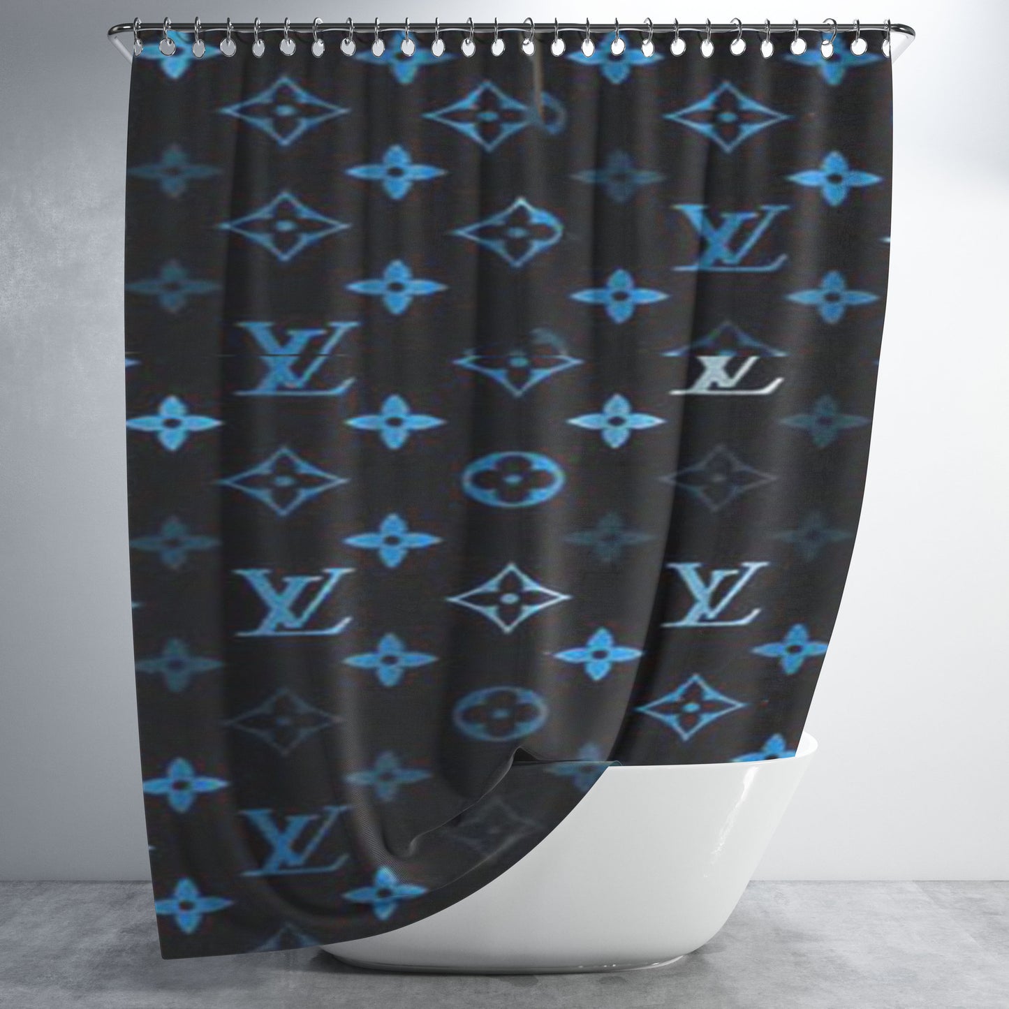Blue Louis Vuitton Bathroom Shower Curtain Fabric Waterproof | 66 X 72 Inch
