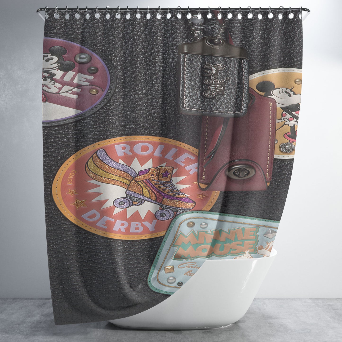 Coach Disney Patch Black Bathroom Shower Curtain Fabric Waterproof | 66 X 72 Inch