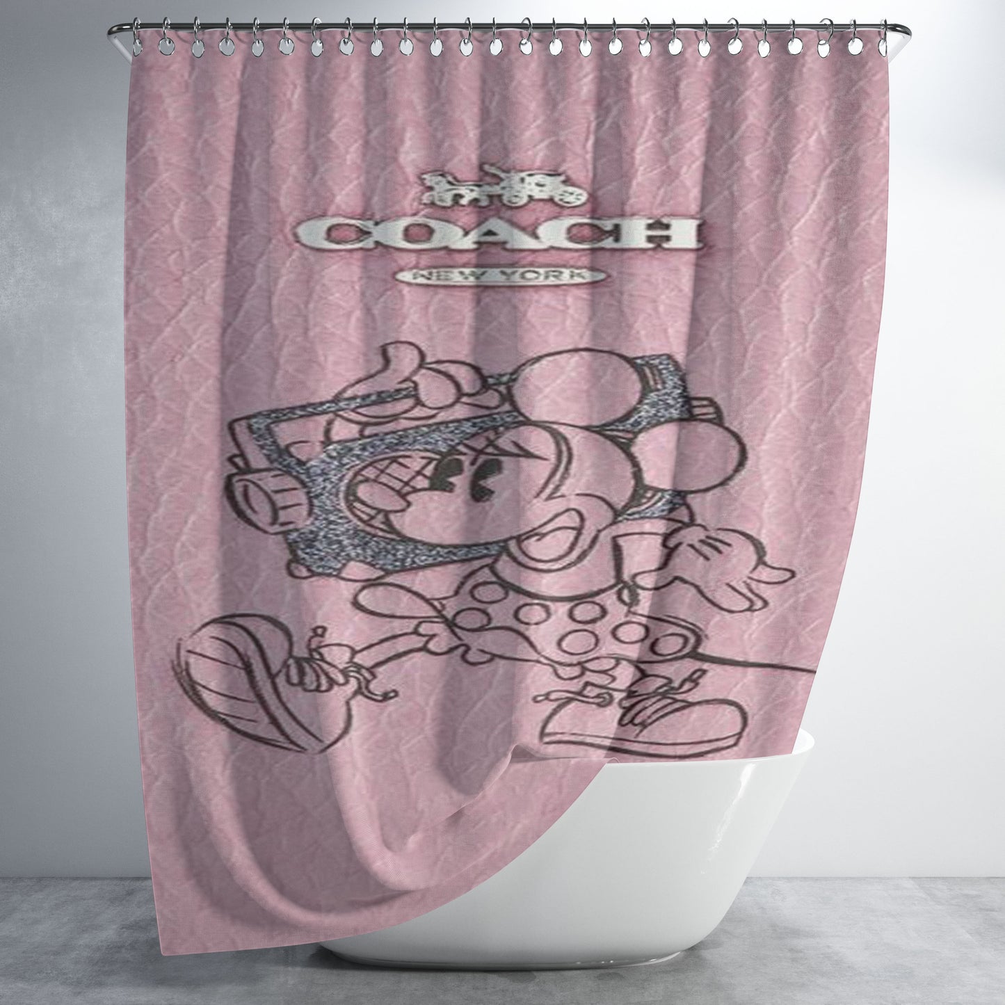 Coach Minnie Mouse Pink Bathroom Shower Curtain Fabric Waterproof | 66 X 72 Inch