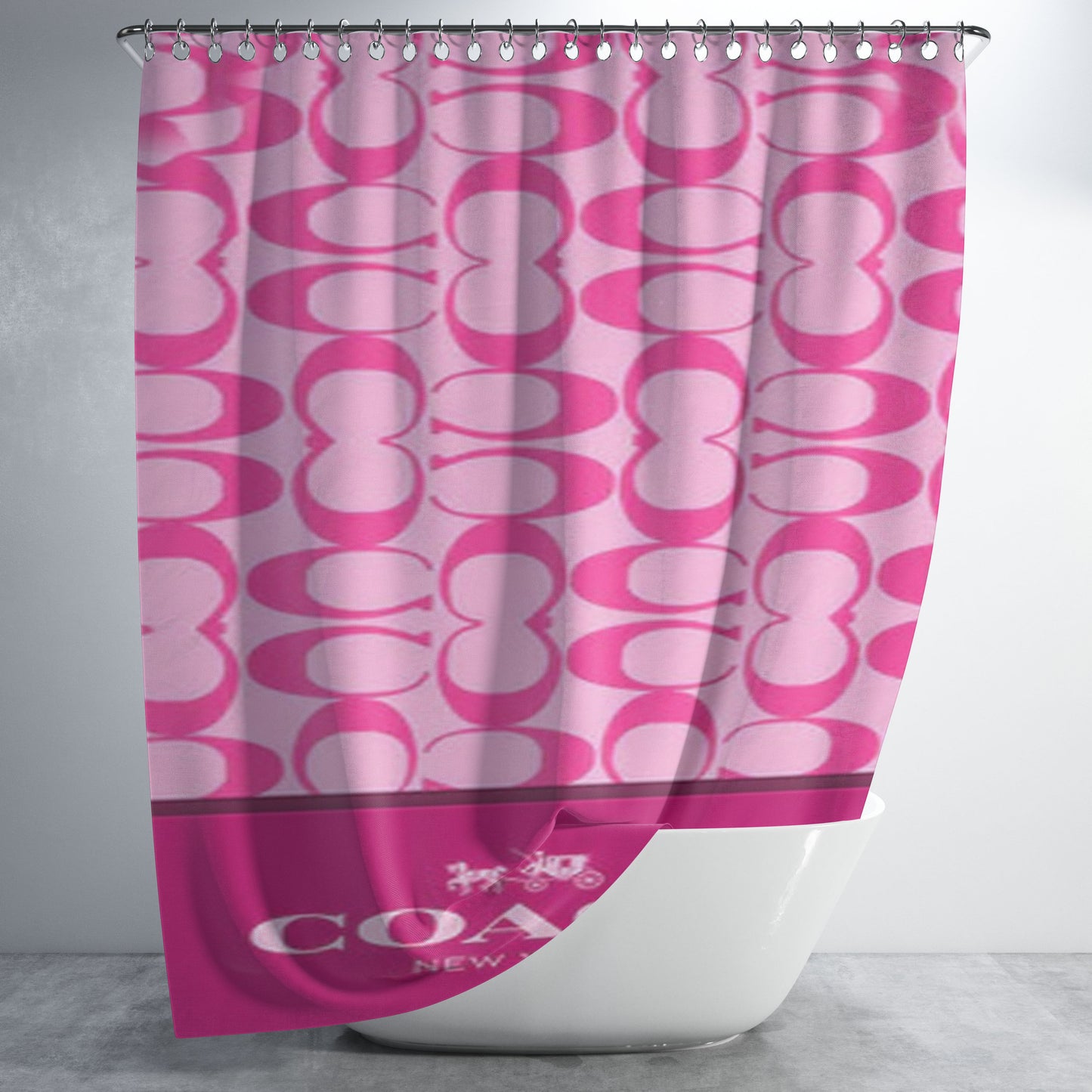 Coach New York Pink Pattern Bathroom Shower Curtain Fabric Waterproof | 66 X 72 Inch