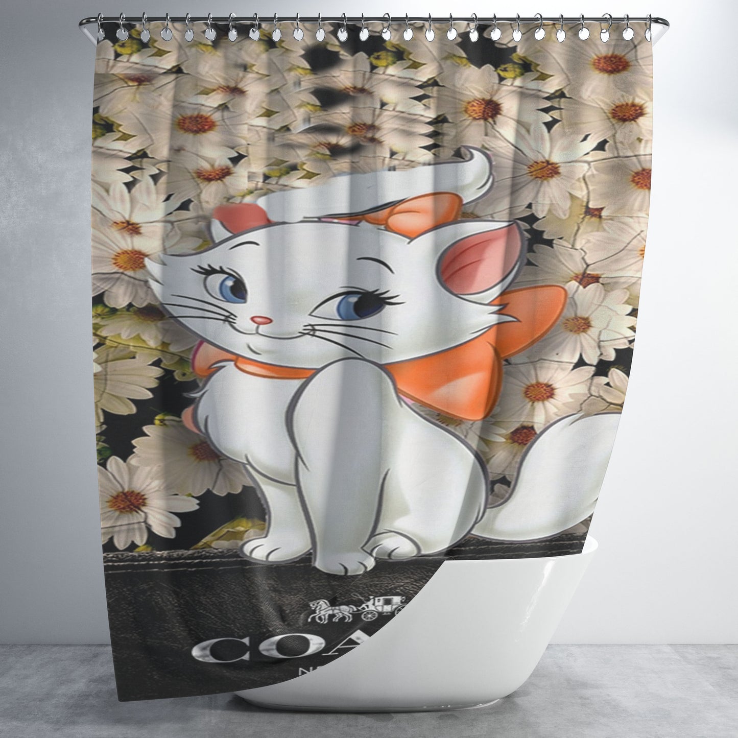 Flowers Coach Cat Marie Bathroom Shower Curtain Fabric Waterproof | 66 X 72 Inch