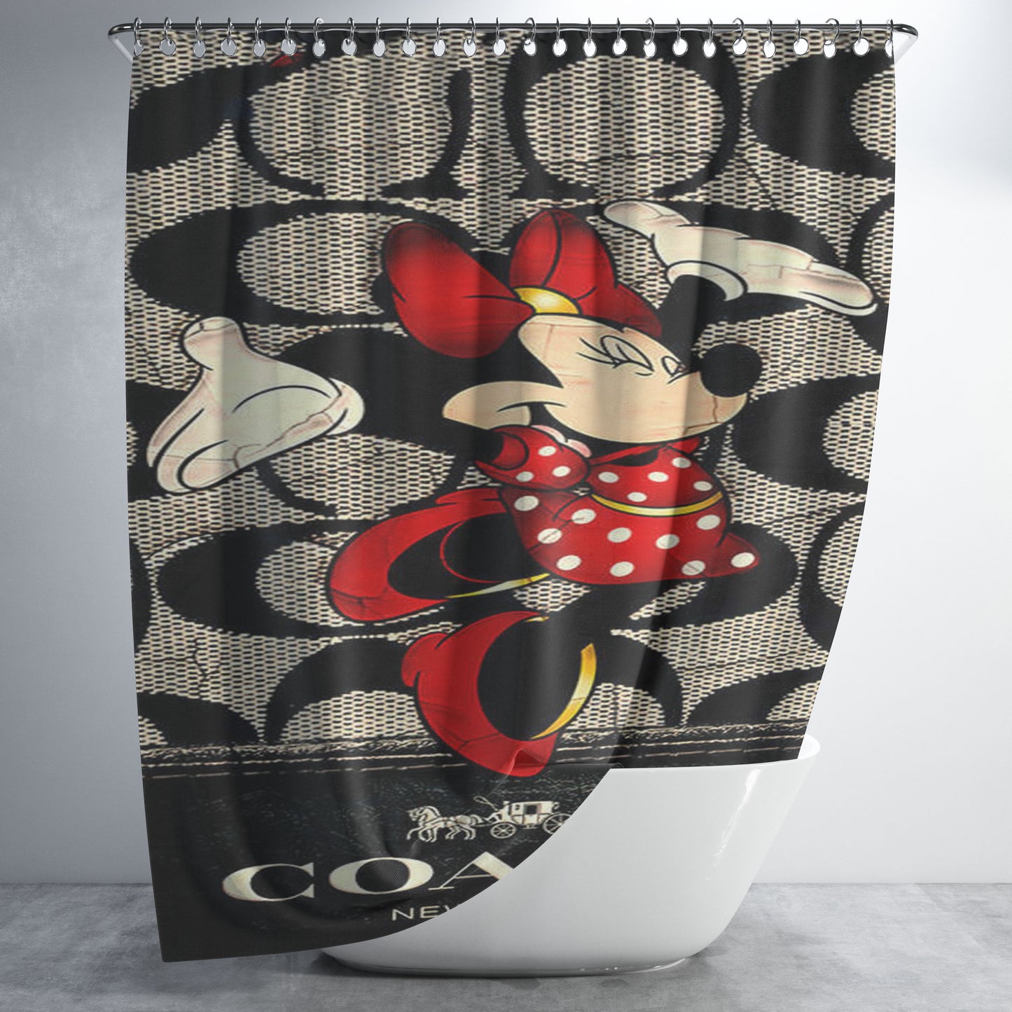 Happy Coach Minnie Mouse Happy Bathroom Shower Curtain Fabric Waterproof | 66 X 72 Inch