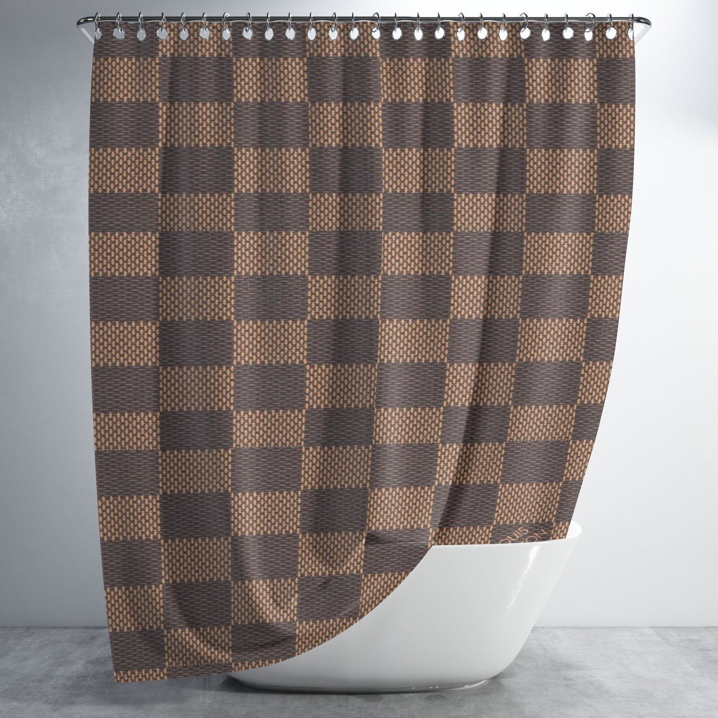 Louis Vuitton Bucket Damier Wallpaper Bathroom Shower Curtain Fabric Waterproof | 66 X 72 Inch
