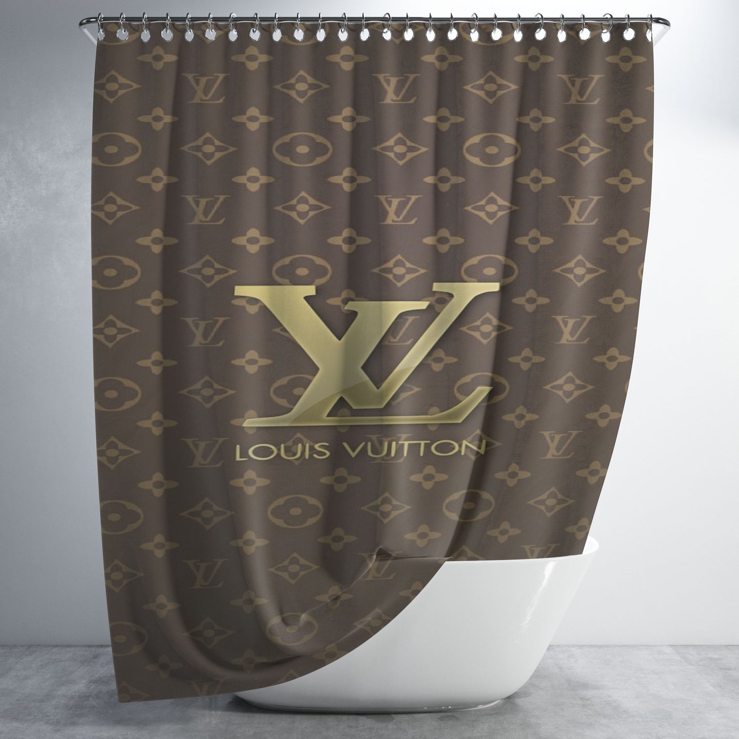 Louis Vuitton Designer Label Logos Patterns Bathroom Shower Curtain Fabric Waterproof | 66 X 72 Inch