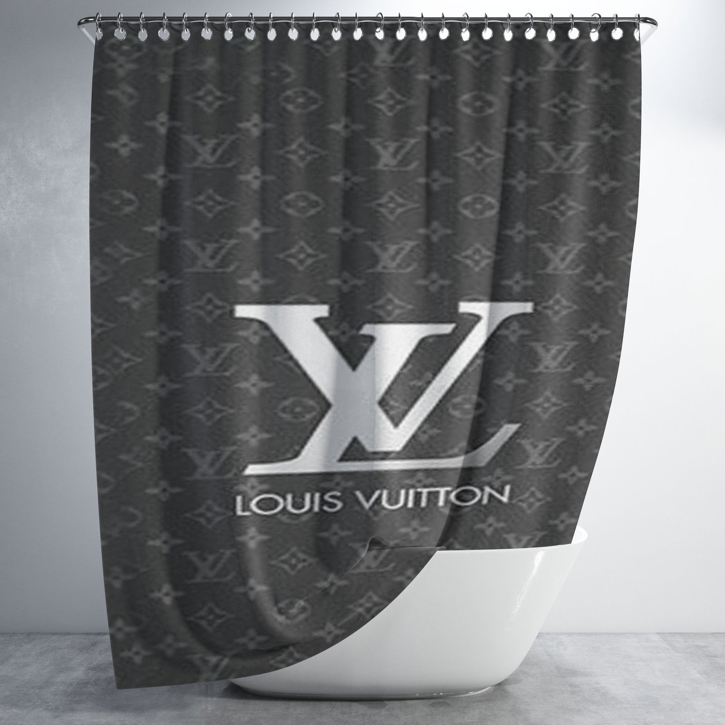 Louis Vuitton Grey Logo Bathroom Shower Curtain Fabric Waterproof | 66 X 72 Inch