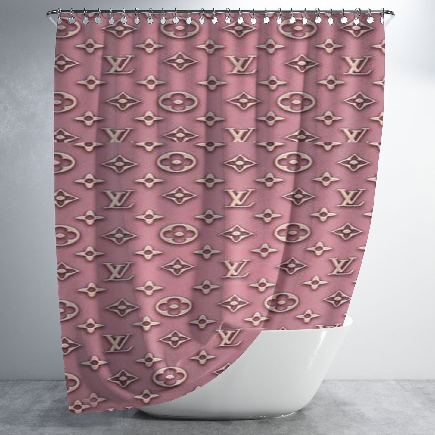 Pink Louis Vuitton Bathroom Shower Curtain Fabric Waterproof | 66 X 72 Inch