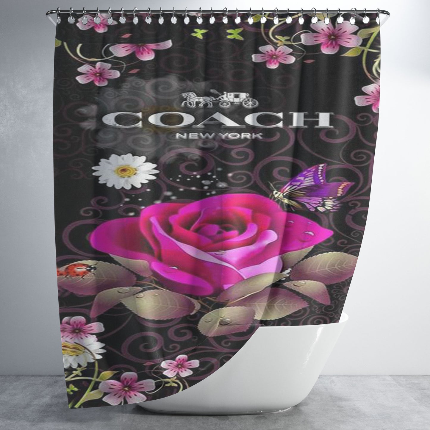 Rose Coach New York Bathroom Shower Curtain Fabric Waterproof | 66 X 72 Inch