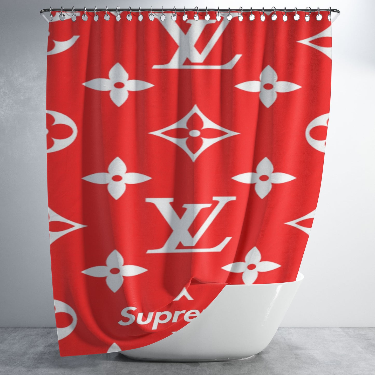 Supreme Louis Vuitton Red Bathroom Shower Curtain Fabric Waterproof | 66 X 72 Inch