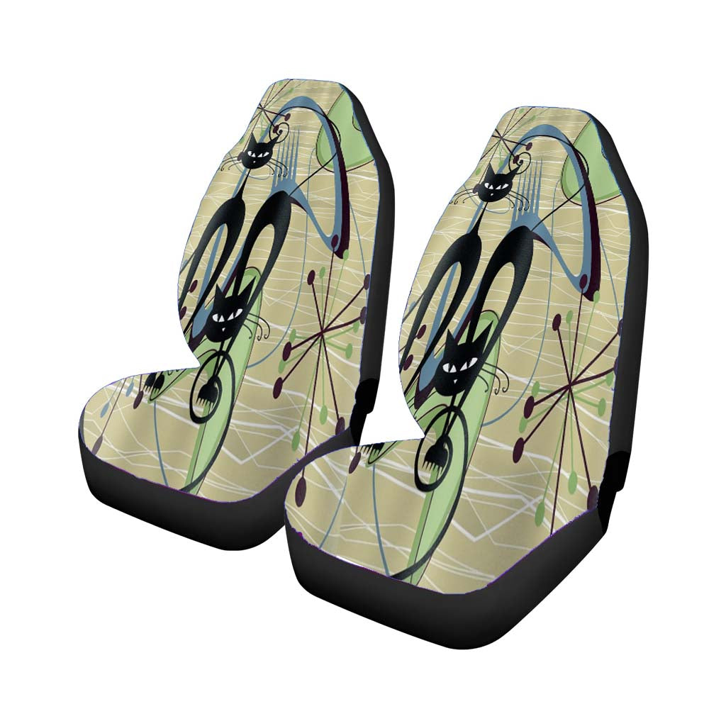 50S Retro Vintage Mid Mod Atomic Kitschy Cats Universal Fit Stylish & Comfortable Car Seat Covers