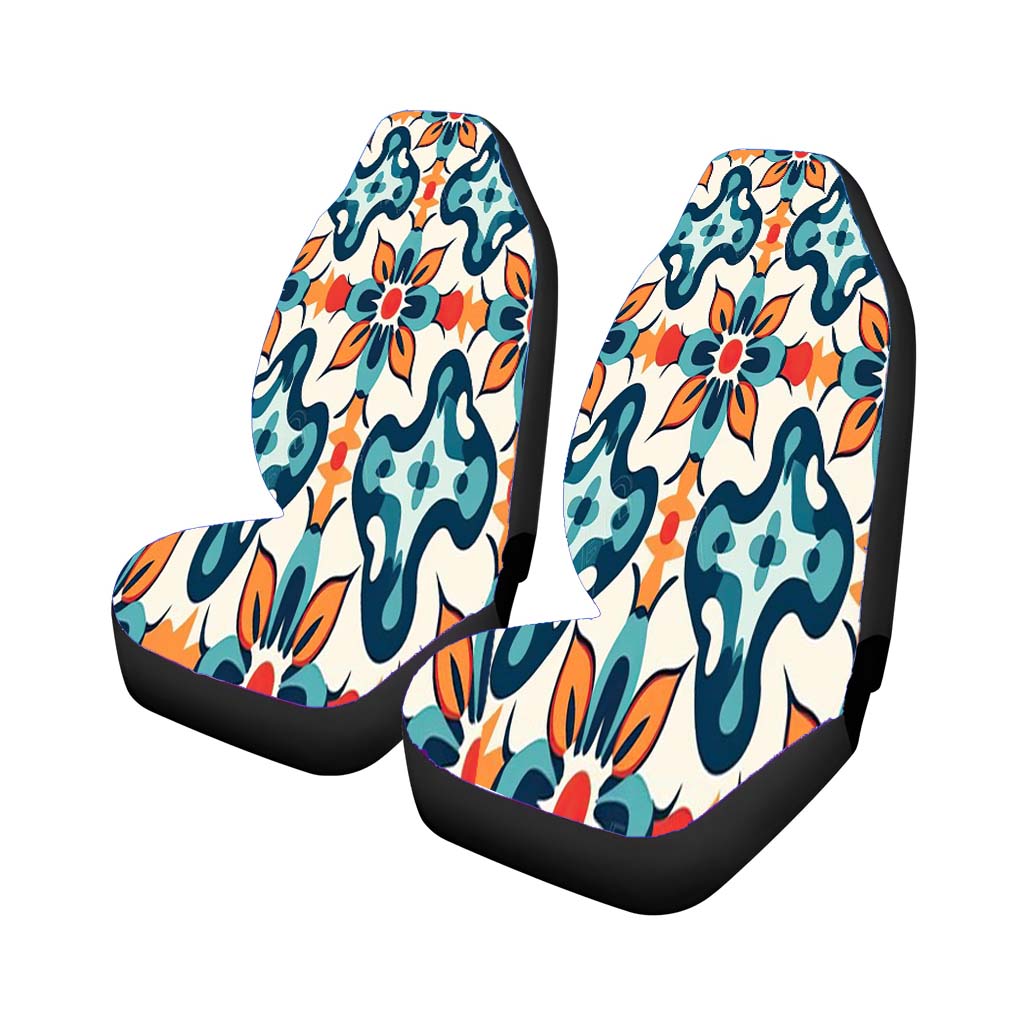 A Pattern With A Flower And Leaves. Universal Fit Stylish & Comfortable Car Seat Covers