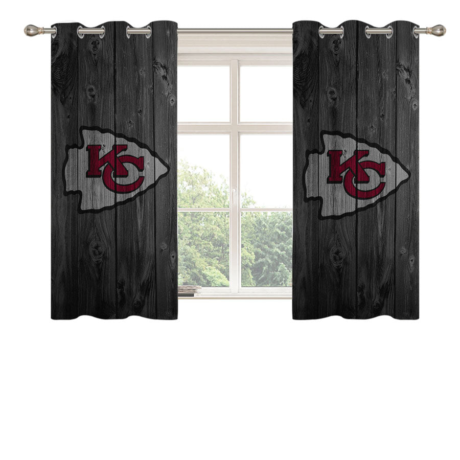 Kansas City Chiefs Nfl Logo Dark Wood Wallpaper Peach Skin Window Curtains