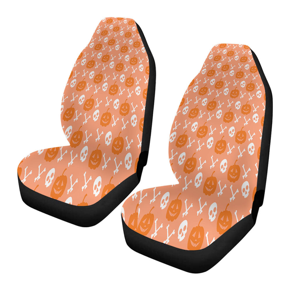 Peach Pattern Pumpkins Bone And Head Skeleton Halloween Car Seat Covers