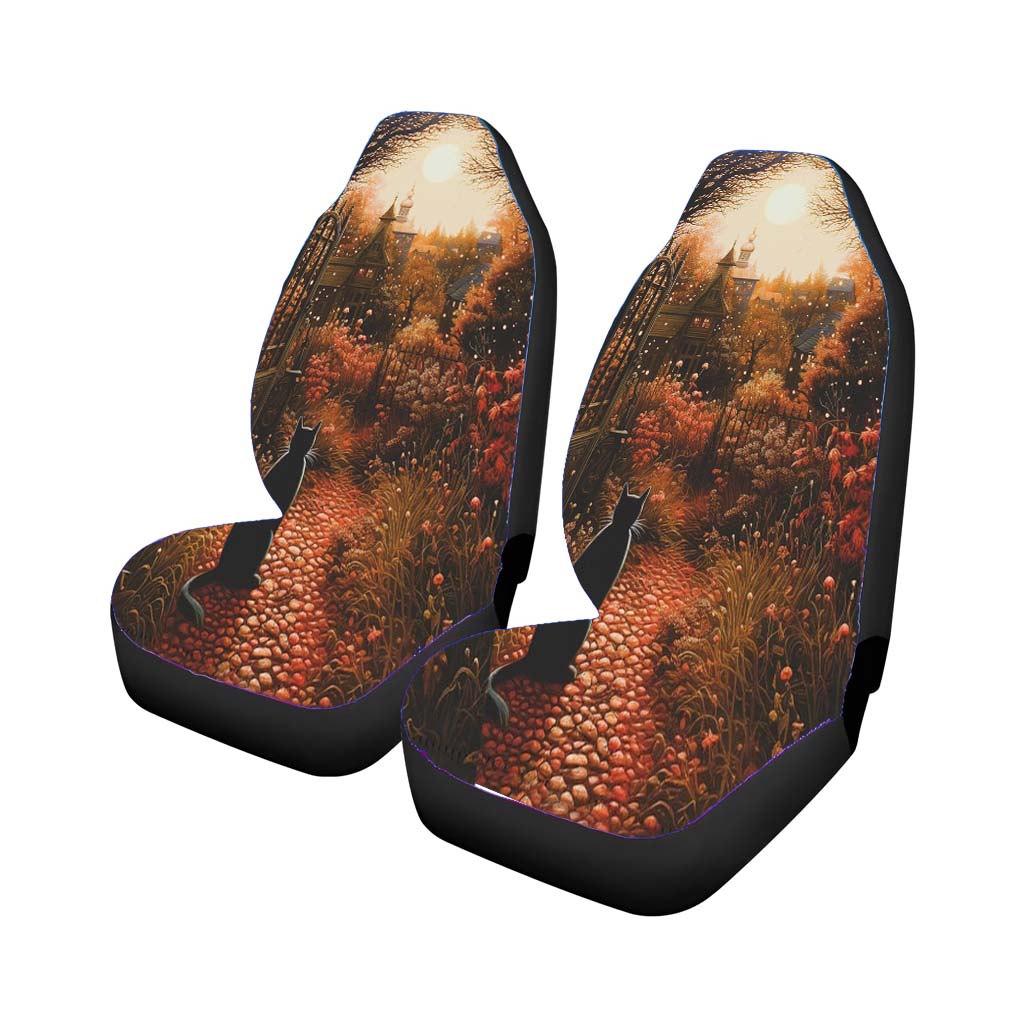 Autumn Twilight Black Cat Full Moon car Seat Covers