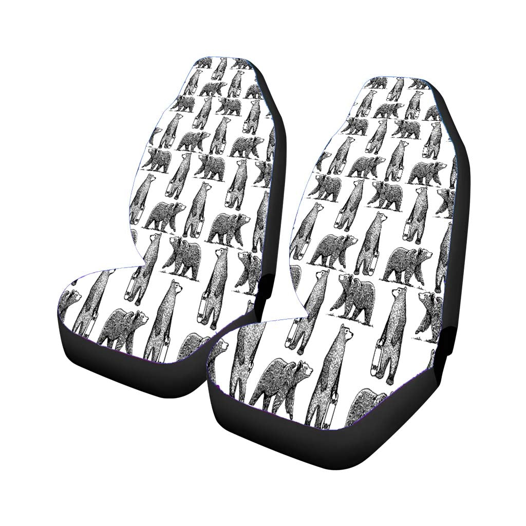 Black And White Skate Bear Illustrations Pattern car Seat Covers