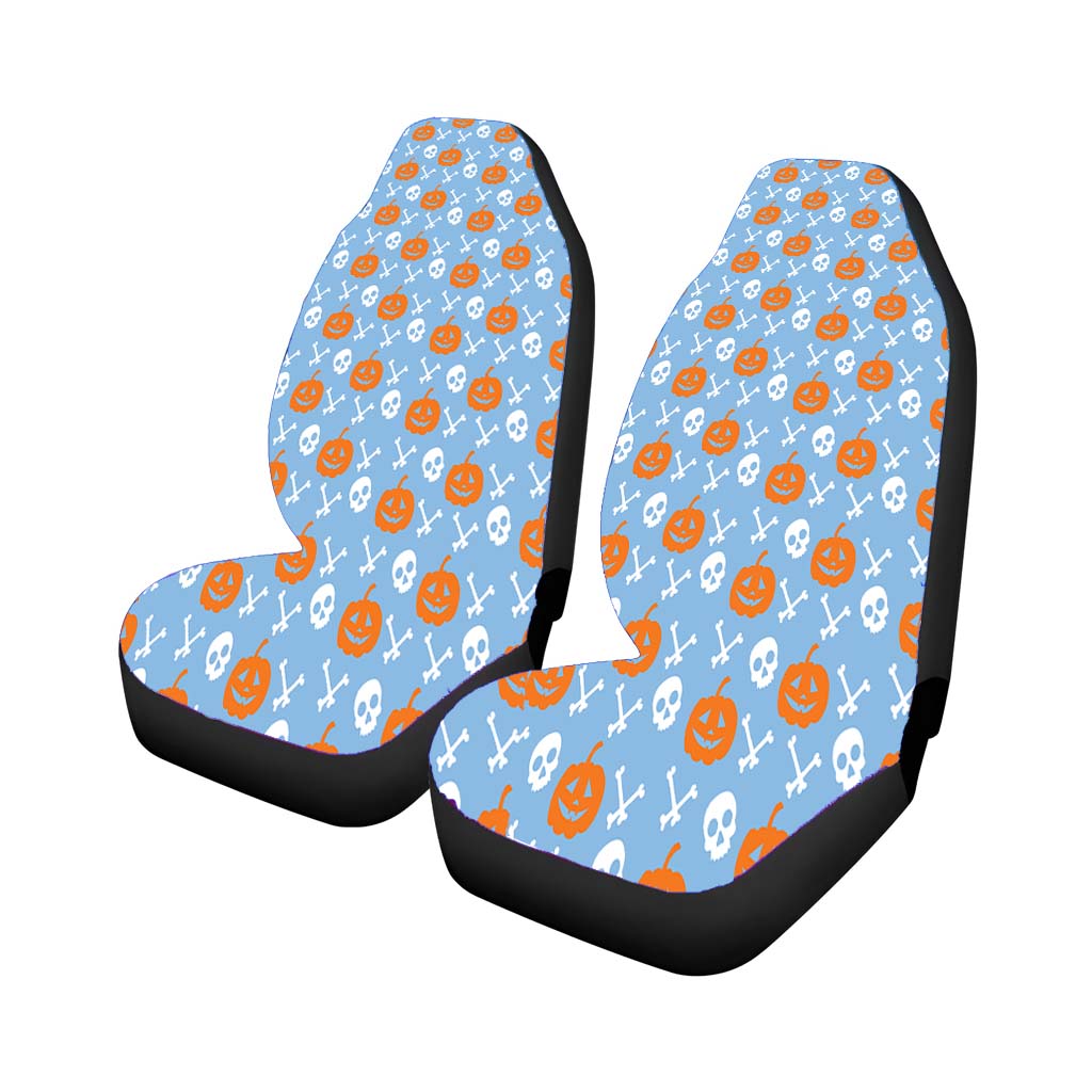 Blue Pattern Pumpkins Bone And Head Skeleton Halloween car Seat Covers