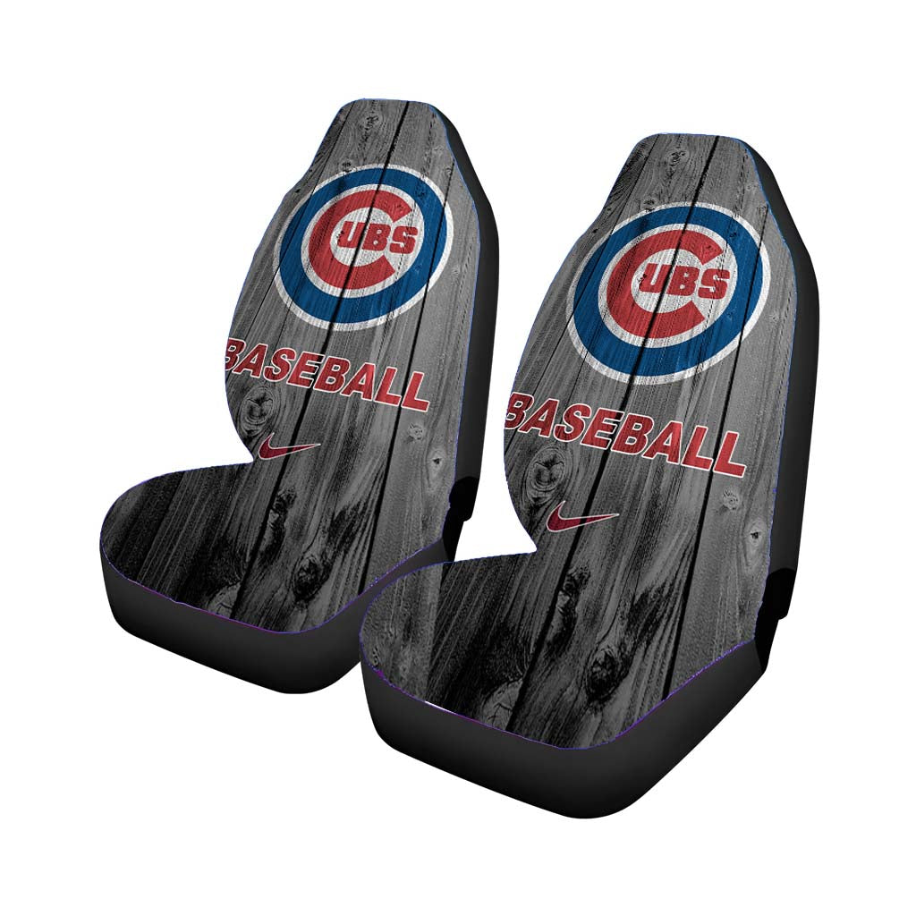 Chicago Cubs Baseball Logo Dark Wood Wallpaper car Seat Covers