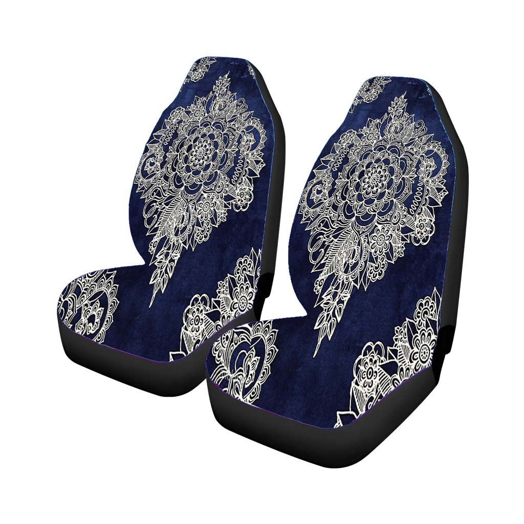 Cream Floral Moroccan Pattern On Deep Indigo Ink car Seat Covers