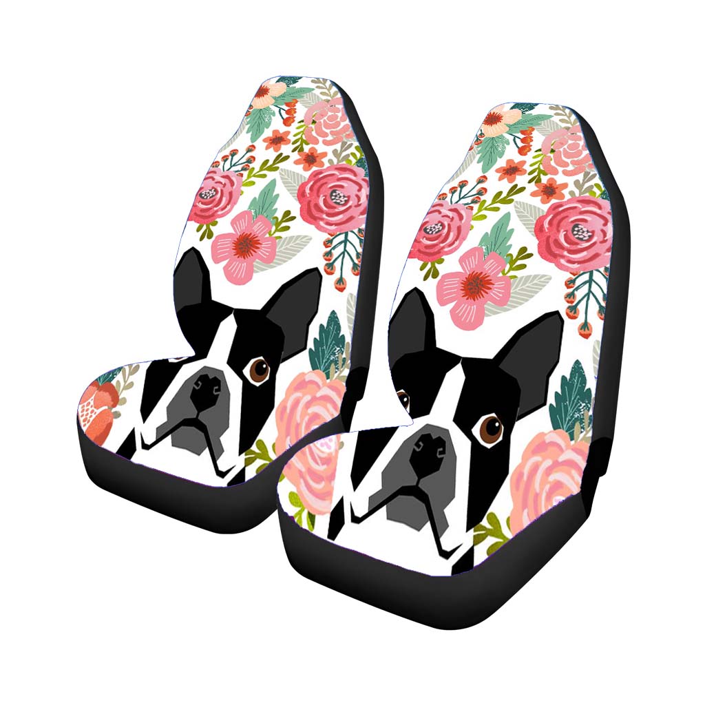 Floral Pug Puppy car Seat Covers
