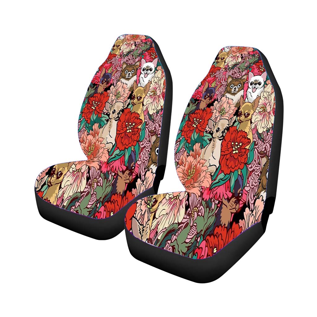 Many Chihuahua Over Flowers car Seat Covers