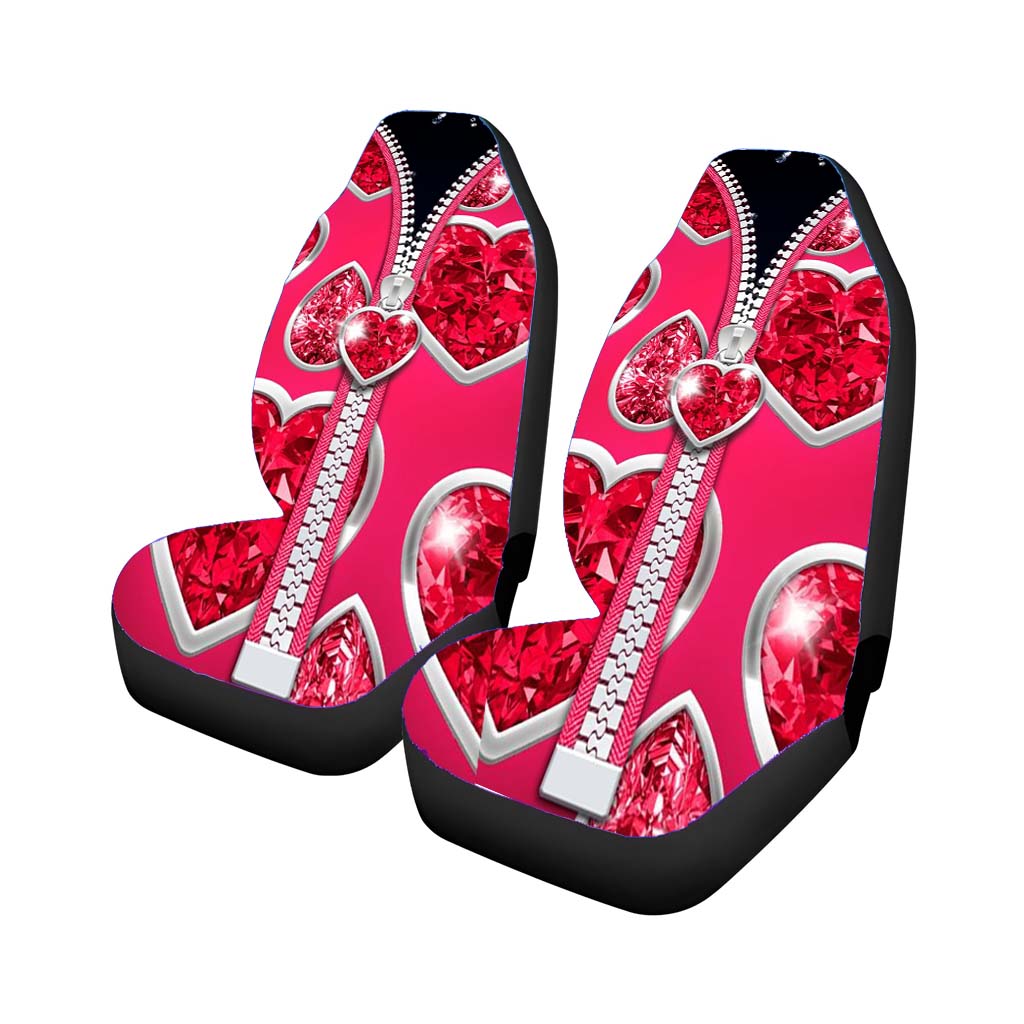Pink Zipper With Diamond Love Pattern car Seat Covers