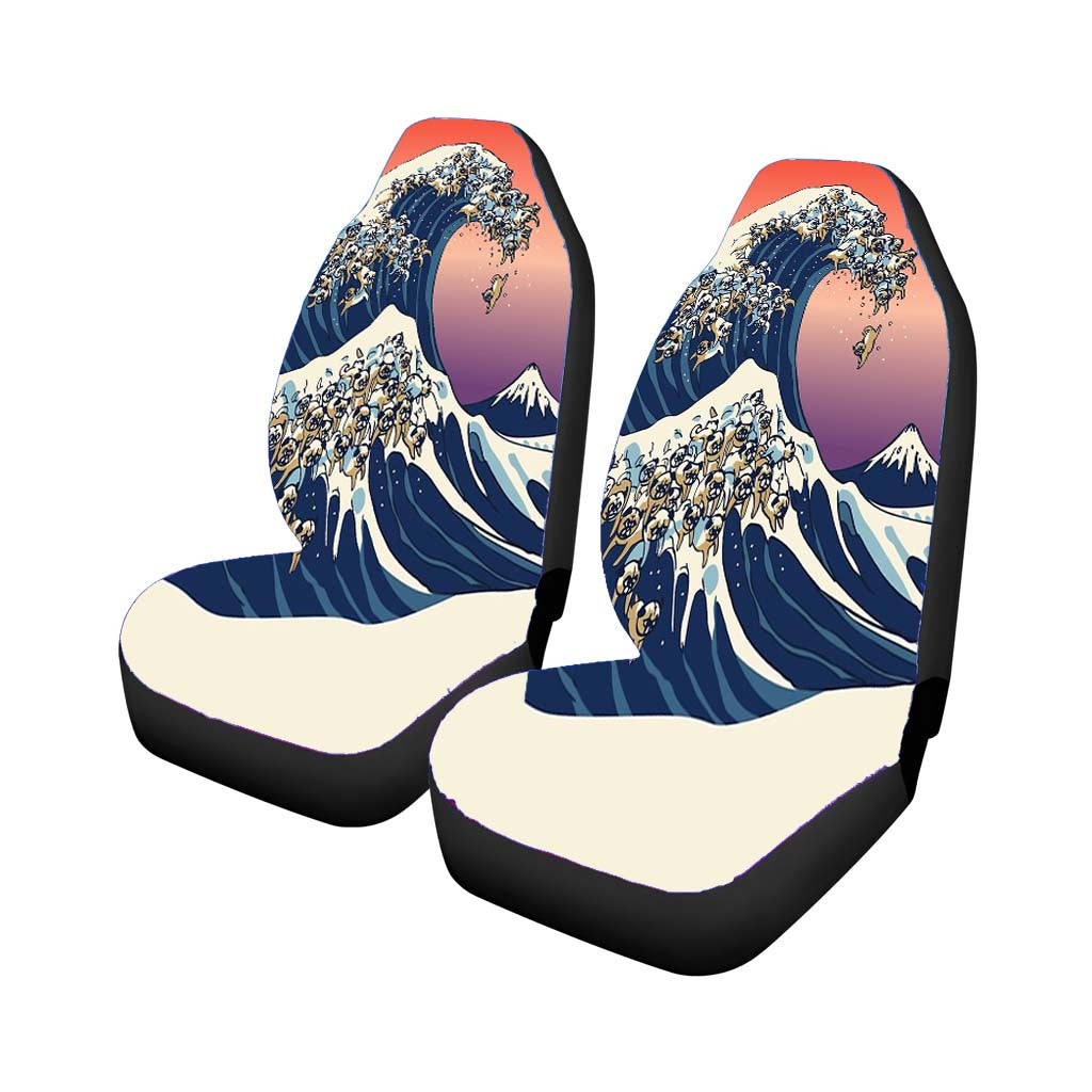 The Great Wave Of Pug Parody car Seat Covers