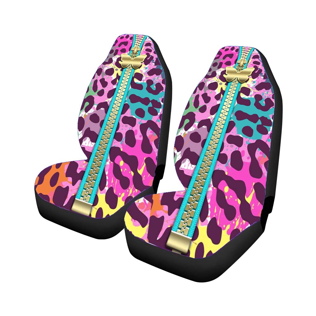 Watercolor Zipper Butterfly With Cheetah Pattern car Seat Covers