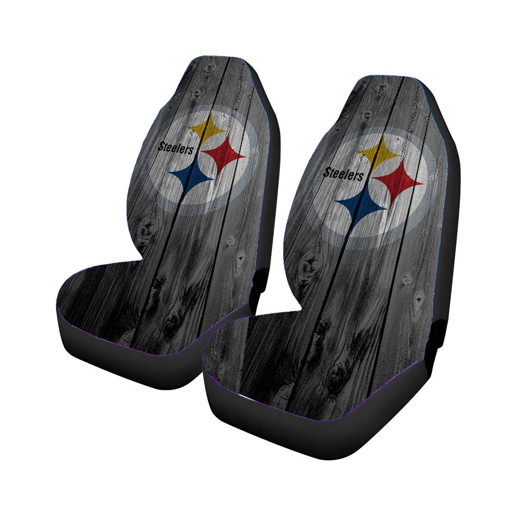pittsburgh steelers nfl logo dark wood Car Seat Covers