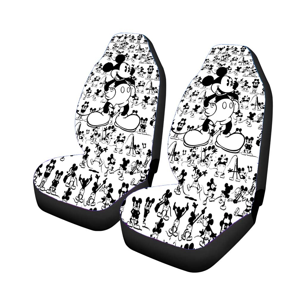 Mickey Mouse Black White Cartoon Collage Car Seat Covers