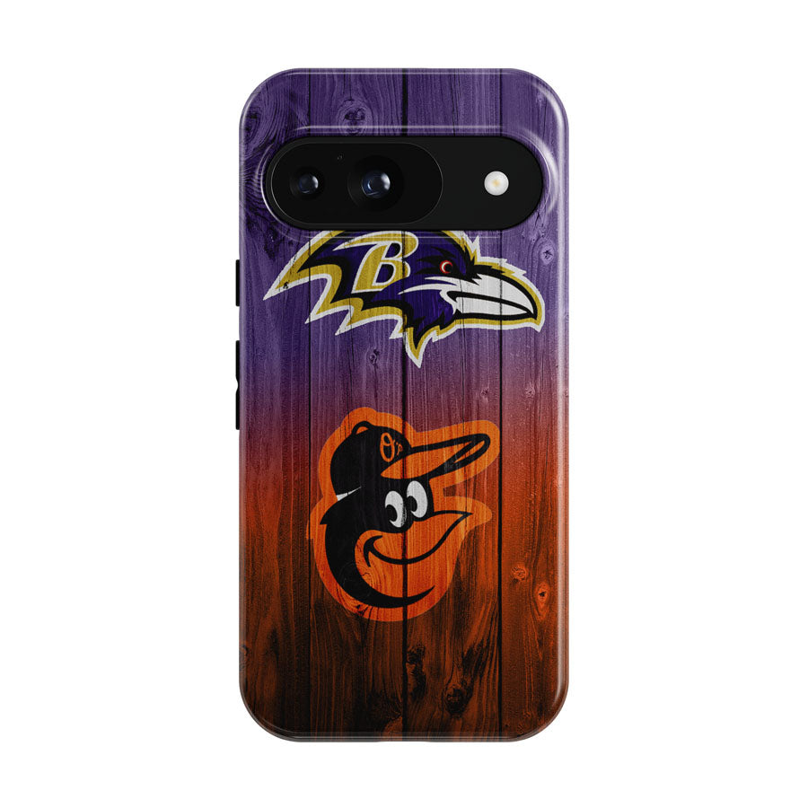 Baltimore Ravens Nfl Orioles Mlb Logo Dark Wood Google Pixel 9 | 10 Pro Case