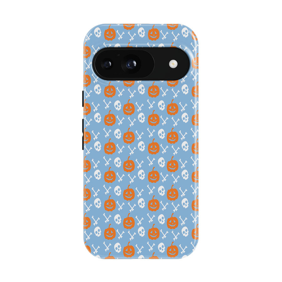 Blue Pattern Pumpkins Bone And Head Skeleton Halloween Google Pixel 9 | 10 Pro Case