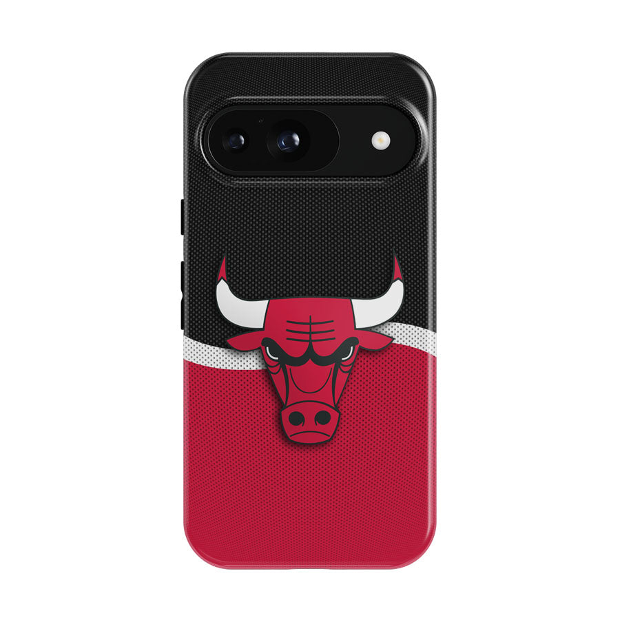 Chicago Bulls Logo Red Black Fiber Texture Google Pixel 9 | 10 Pro Case