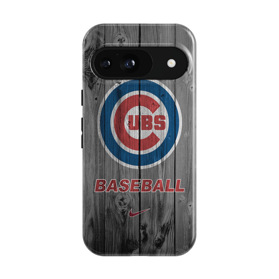 Chicago Cubs Baseball Logo Dark Wood Wallpaper Google Pixel 9 | 10 Pro Case
