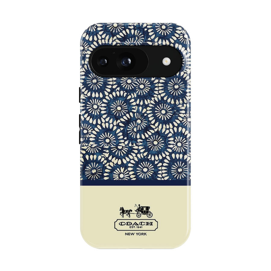 Coach New York Blue Floral Batik Google Pixel 9 | 10 Pro Case
