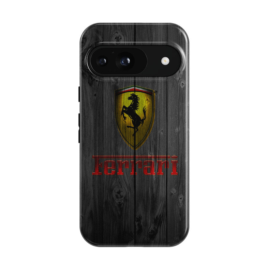 Ferrari Luxury Car Logo Dark Wood Wallpaper Google Pixel 9 | 10 Pro Case