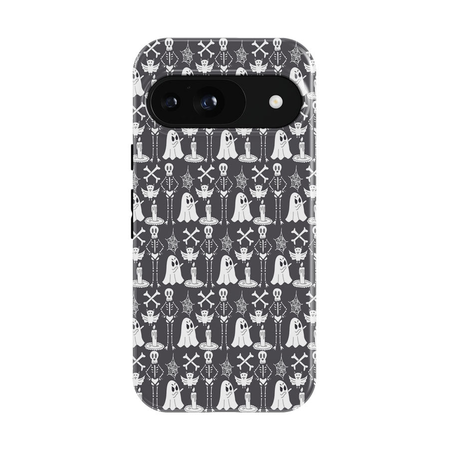 Grayscale Pattern Halloween Ghost Skeleton Google Pixel 9 | 10 Pro Case