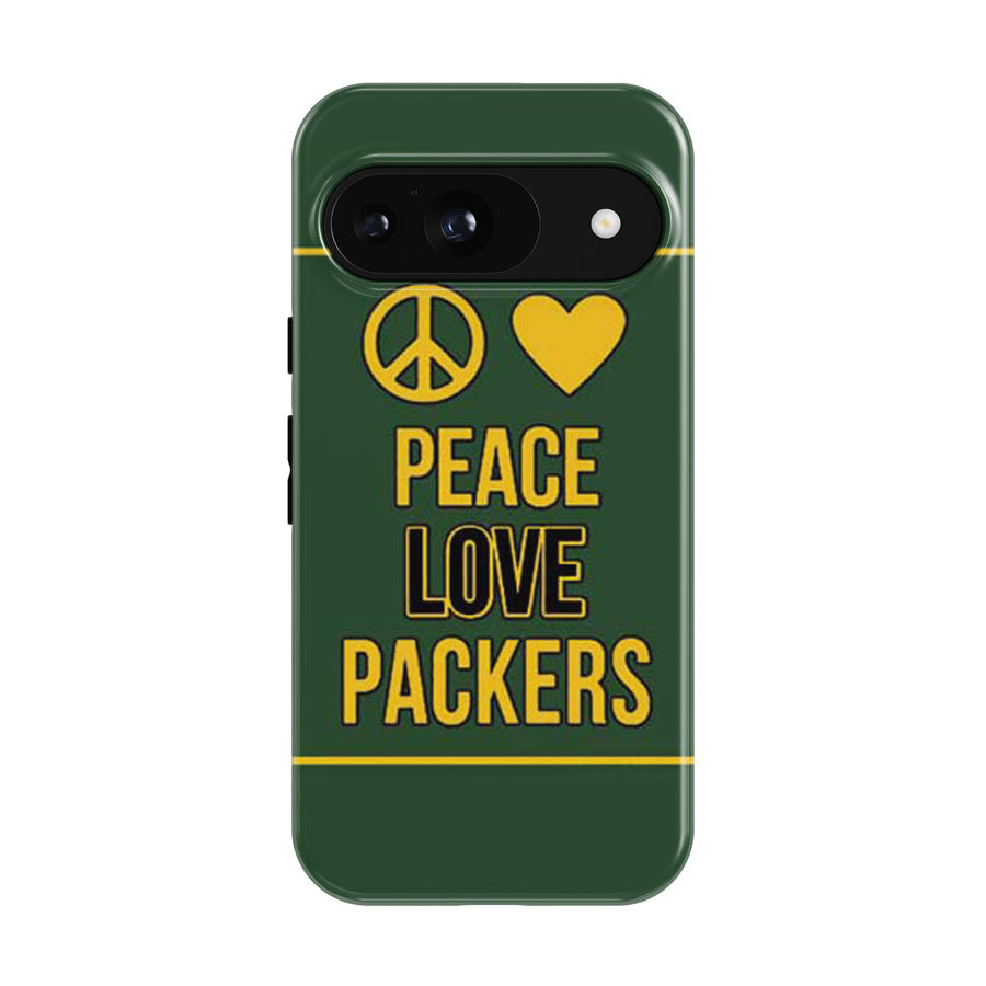 Green Bay Packers Peace Love Google Pixel 9 | 10 Pro Case