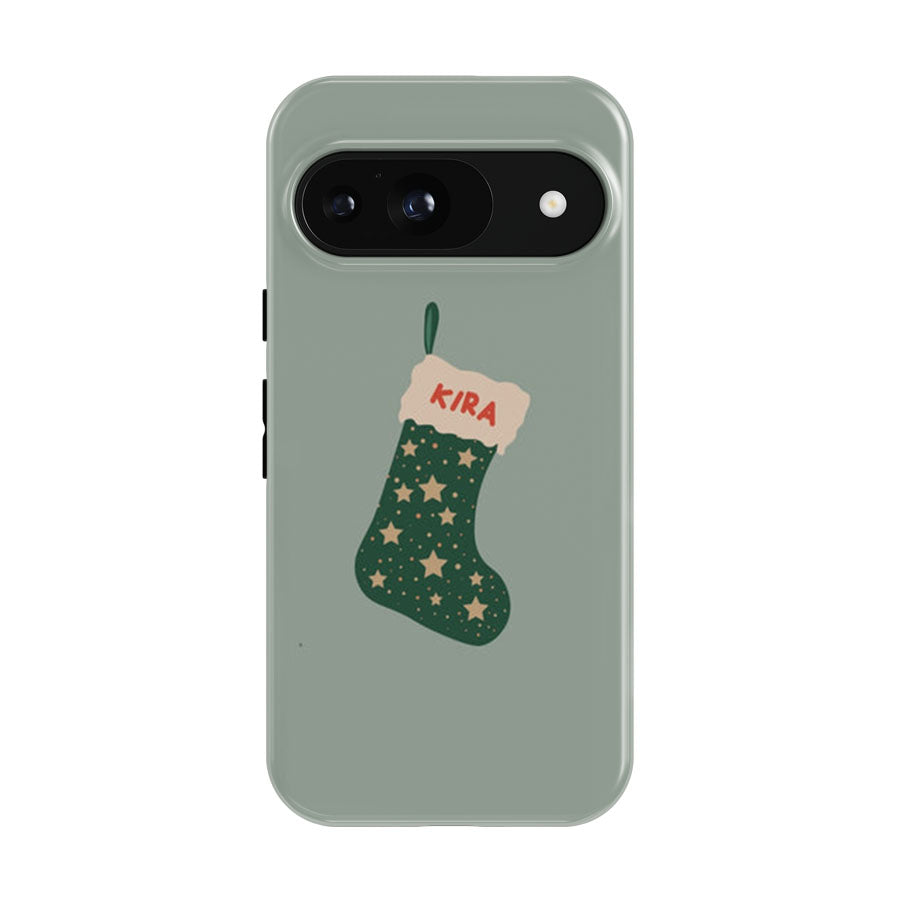 Green Stocking - Personalised Christmas Google Pixel 9 | 10 Pro Case