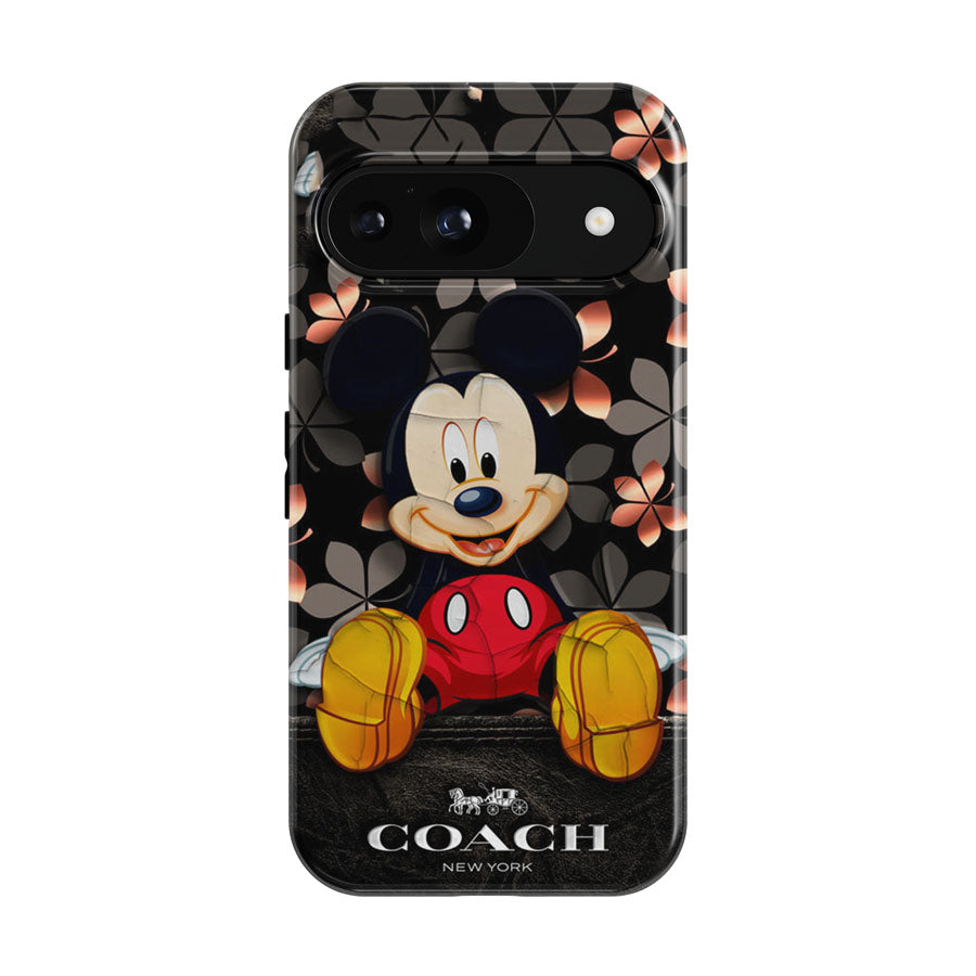 Mickey Mouse Coach Black Flowers Google Pixel 9 | 10 Pro Case