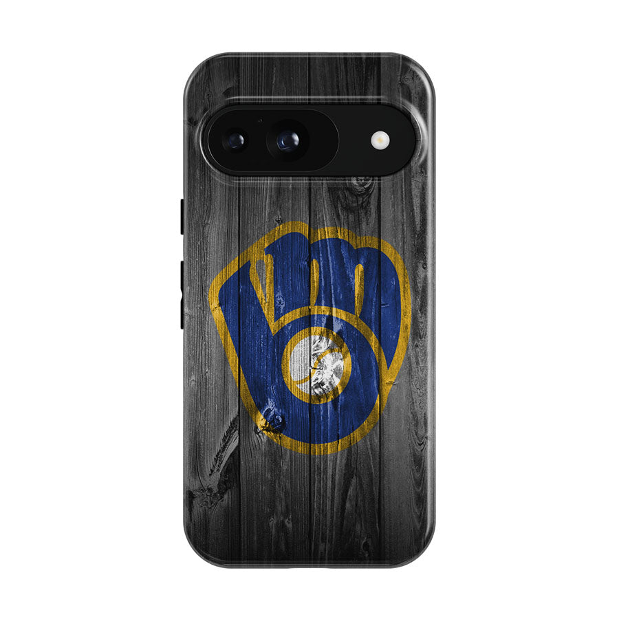New Milwaukee Brewers Mlb Logo Dark Wood Wallpaper Google Pixel 9 | 10 Pro Case