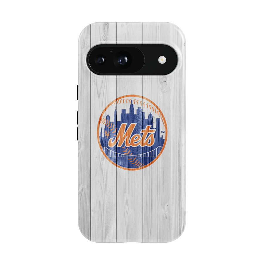 New York Mets Mlb Logo White Wood Wallpaper Google Pixel 9 | 10 Pro Case