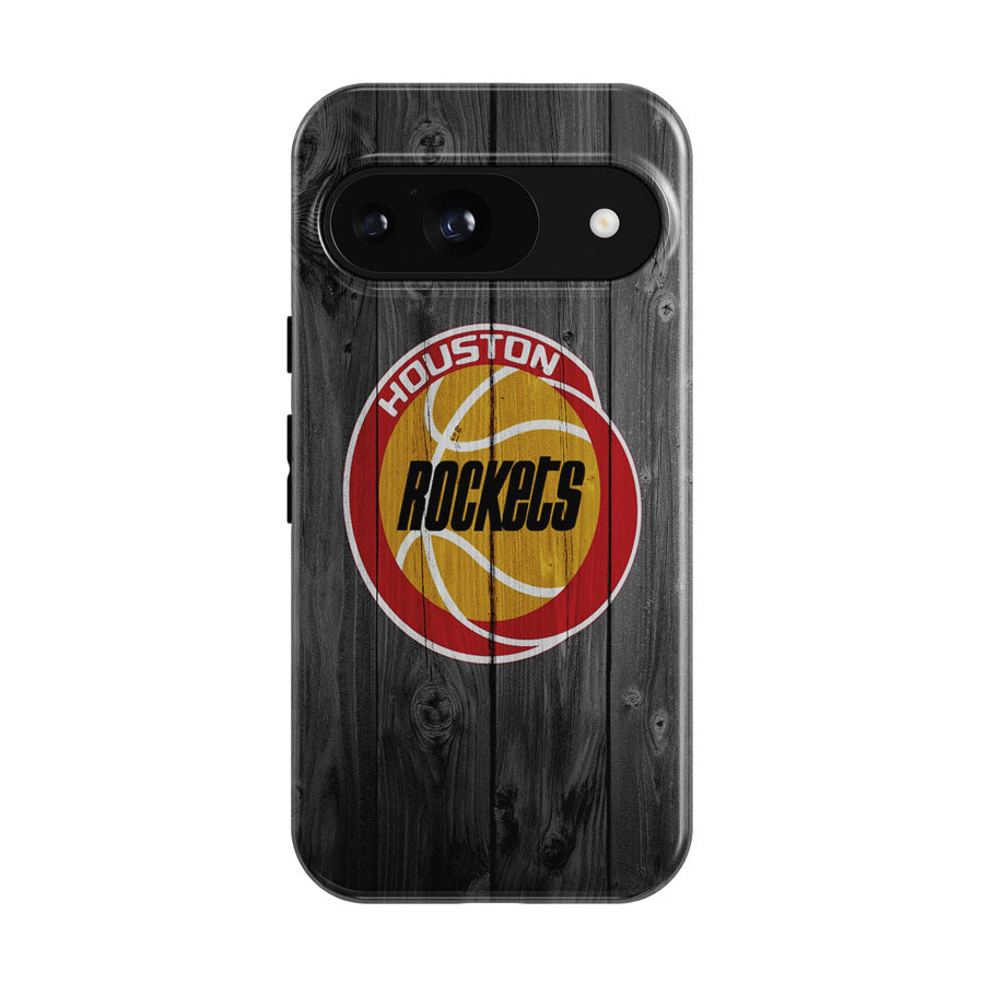Old Houston Rockets Nba Logo Dark Wood Wallpaper Google Pixel 9 | 10 Pro Case