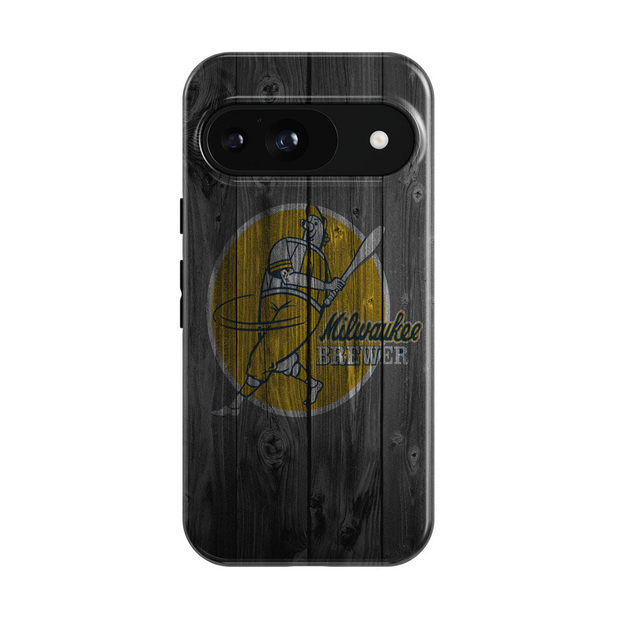 Old Milwaukee Brewers Mlb Logo Dark Wood Wallpaper Google Pixel 9 | 10 Pro Case