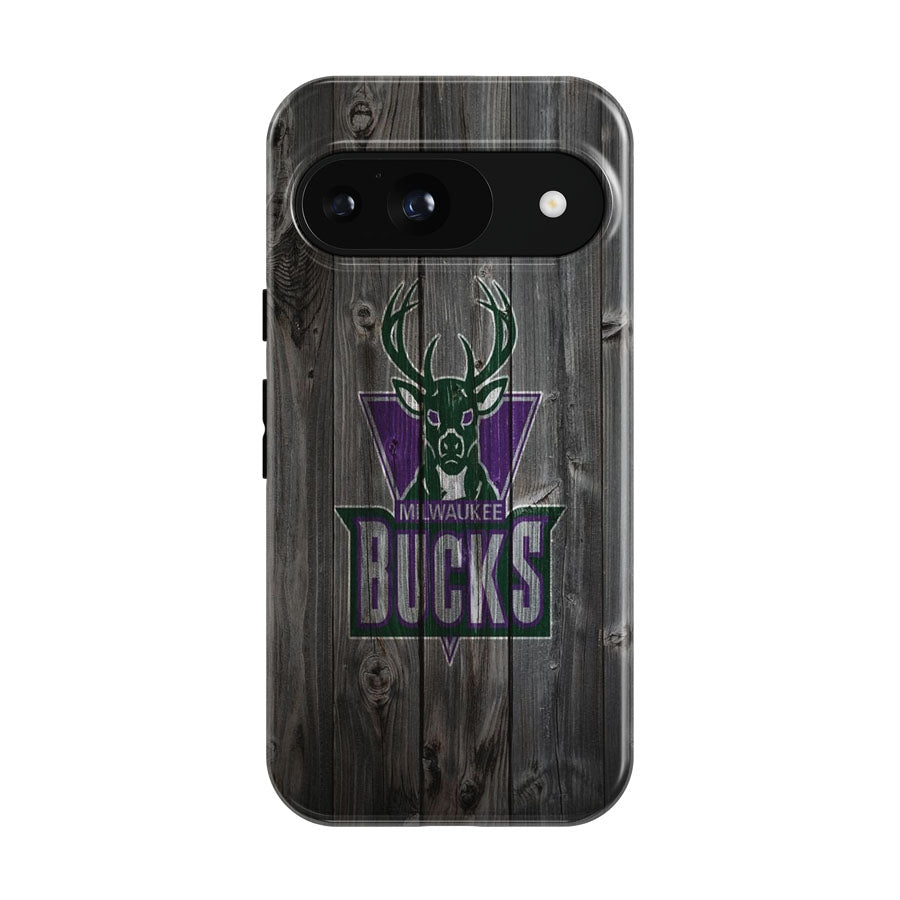 Old Milwaukee Bucks Nba Logo Dark Wood Wallpaper Google Pixel 9 | 10 Pro Case